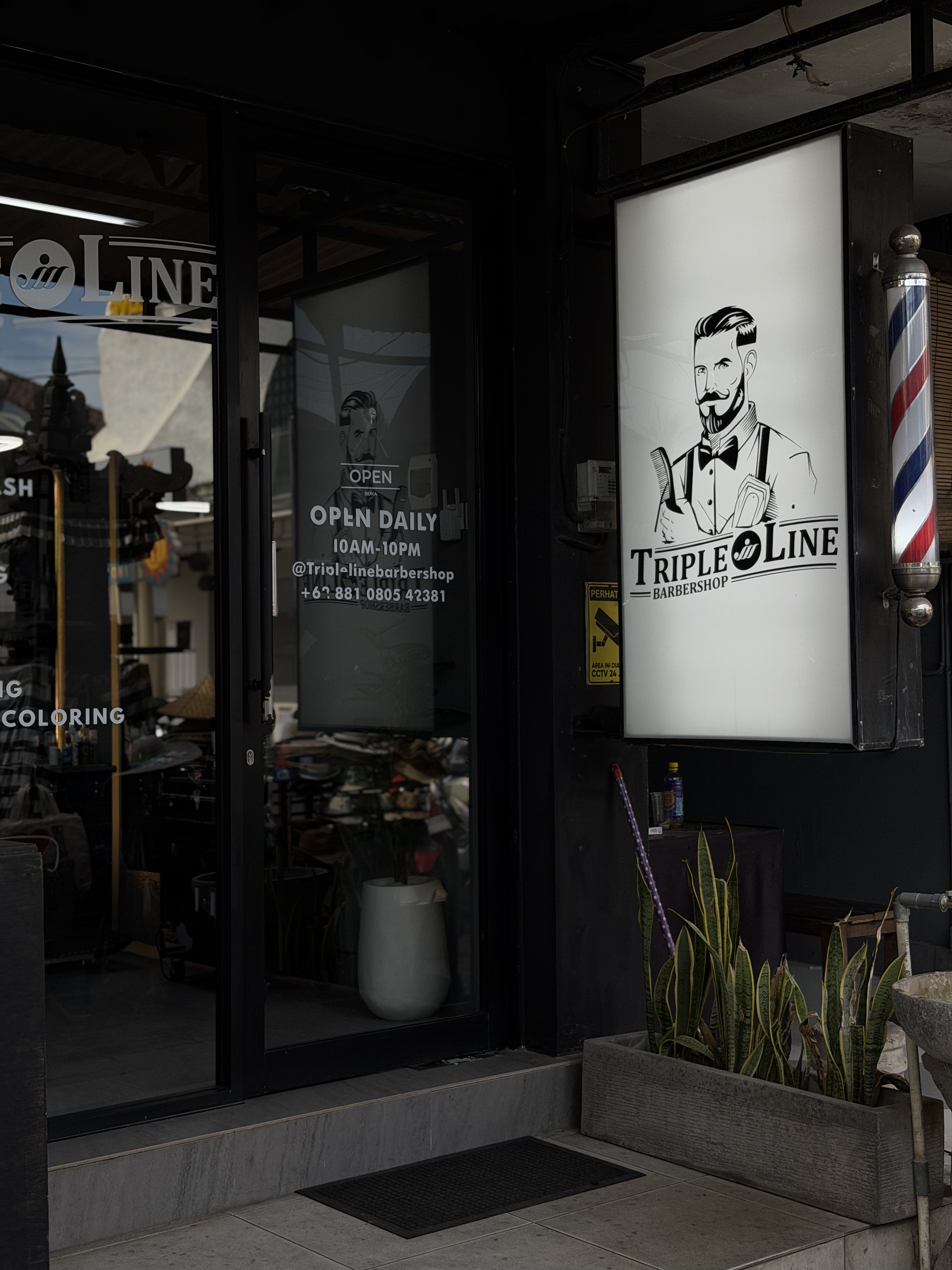 Triple Line Barbershop shop front in Canggu